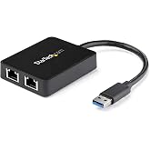 StarTech USB 3.0 Dual Gigabit Ethernet Adapter, w/USB Port (USB32000SPT) | 10/100/1000Mbps, USB Gigabit LAN Network NIC Adapter, With USB Port