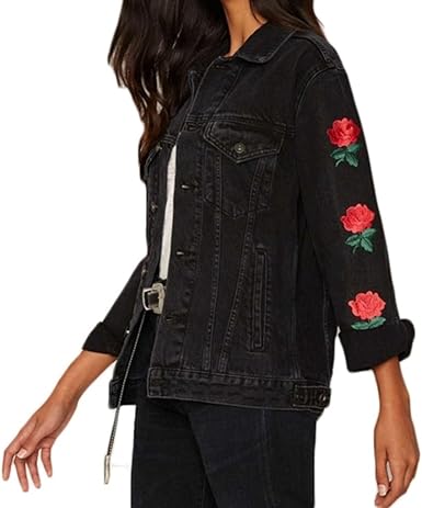 black rose jean jacket