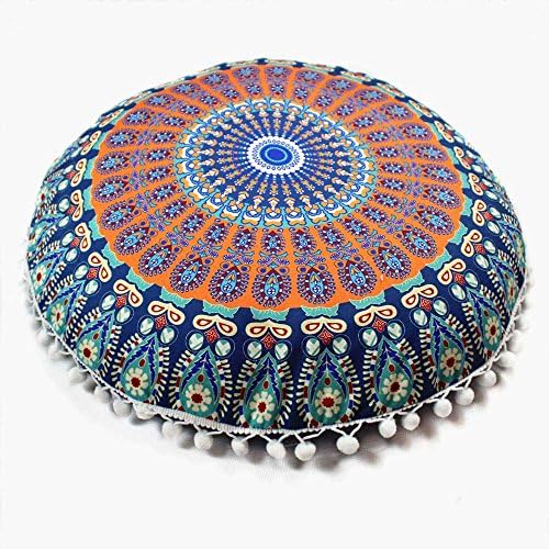 Balakie Throw Pillow Case, Indian Mandala Cushion Cover Round Bohemian Sofa Home Decor Soft Comfortable Pillow Slip Gift(I,Diameter:43cm(17.0"))