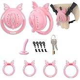 Men's Invisible Openable Soft Protective Fitness Cage Cross Dressing Set, with 4 Sizes Rings and 1 Tube, Exquisite Breathable Design Training Set for Sissy Men -A86CCUS (Pink)