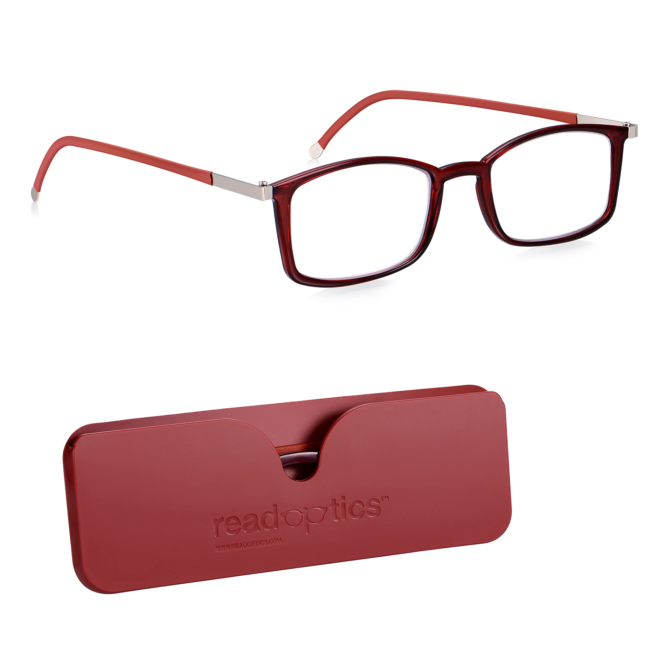Read Optics Computer Reading Glasses 2.0, Anti-Blue Light Rectangular Red Readers for Digital, Screen, TV & Gaming, Flat Folding with Case