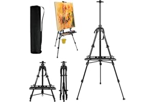 SANHESHUN Art Easel Aluminum Alloy Portable Extendable Easel with Hand Crank Adjustable to 61.8 '' Drawing Board Holder, Compass, Level and Storage Bag -for Artists, Painters, Sketching, Outdoor Painting
