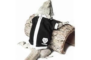 WATFOON Lizard Clothes Bearded Dragon Sweater Winter Jacket Warm Coat Hoodies Soft Touching for Skin Protection Leopard Reptile Gecko Anole Amphibians Apparel Cold Weather (M, Black White)