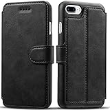 iPhone 8 Plus Case, iPhone 7 Plus Case, Pasonomi iPhone 7 Plus Leather Wallet Case - [Slim Fit] Vintage Flip Case Cover with Stand Function & Credit Card Slots for iPhone 8 Plus & 7 Plus (Black)