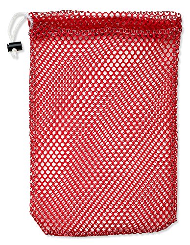 Mesh Stuff Bag - 11â€ x 15â€ - Durable Mesh Bag with Sliding Drawstring Cord Lock Closure. Great for Washing Delicates, Rinsing Beach Toys, Seashell Collecting or Scout Mess Bags. (Red)