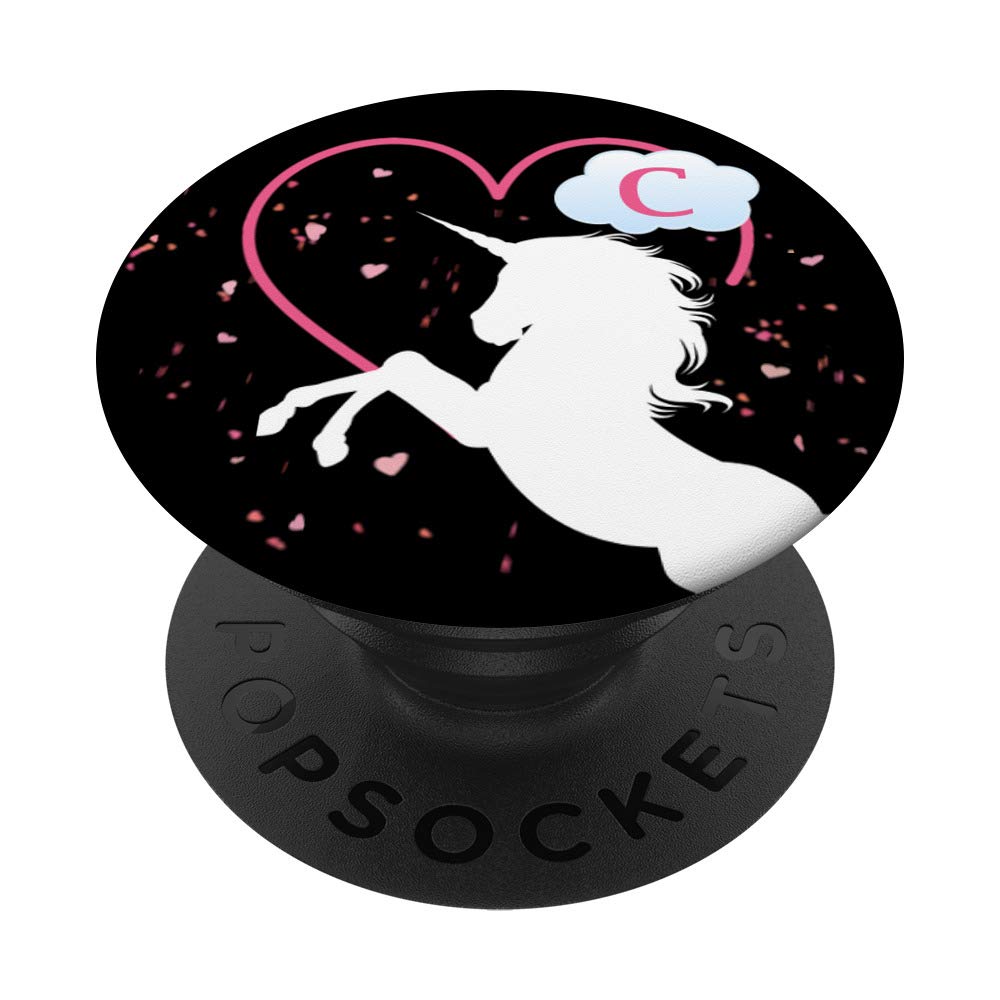 Phone Pop Up Holder,Cute Unicorn Letter C Pink Heart Black PopSockets PopGrip: Swappable Grip for Phones & Tablets