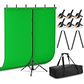 EMART Green Screen Backdrop Kit with Reverse Folding Base, 5x6.5ft Photo Greenscreen Background with Portable T-Shape Stand and 6 Clamps for Photography, Photoshoot, Studio Video Recording, Streaming