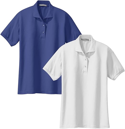Amazon.com: Port Authority L500 Ladies Silk Touch Polo 3XL 1 White + 1 Mediterranean Blue: Clothing