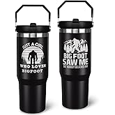 Bigfoot Gifts for Men Women, Funny Big Foot Lover Gift Ideas Sasquatch Tumbler Insulated Water Bottle Stainless Steel Travel Cup with Handle and Straw, 30 oz Leak Proof Coffee Mug Keep Drink Cold