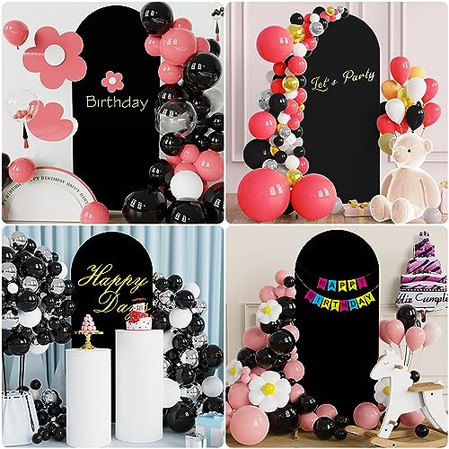 FOMCET 4FT ROUND TOP WEDDING ARCH – BLACK 2-SIDED SPANDEX FITTED FABRIC ARCH COVER FOR BIRTHDAY PARTY, BABY SHOWER, AND WEDDING STAND DECORATION