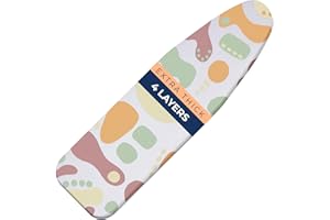 HAPPHOM Ironing Board Cover and Pad Extra Thick Heavy Duty Padded 4 Layers Non Stick Scorch and Stain Resistant 15x54 and 3 Fasteners Elastic Edge with Bonus Protective Scorch Mesh Cloth