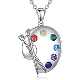 URONE Paint Palette Necklace 925 Sterling Silver Artist Paint Brush Pendant Artist Jewelry Gifts for Women