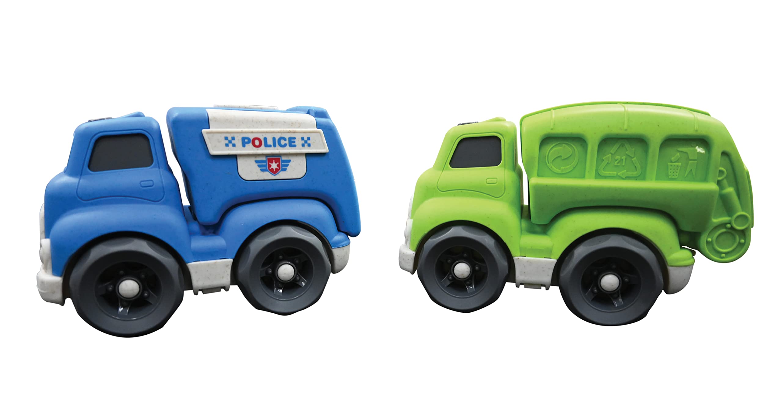 LEXIBOOK, Bio Toys, Set of toy cars partially made of wheat fibers, Police truck and Bin lorry, Blue/green, BIOC06 — image 1