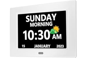 MRCHYDZ 7 Inch Clock with Day and Date for Elderly Large Display Digital Clock 5 Alarm 3 Medicine Reminders Large Font Dementia Clock Alarm Clock for Seniors Day Clock White