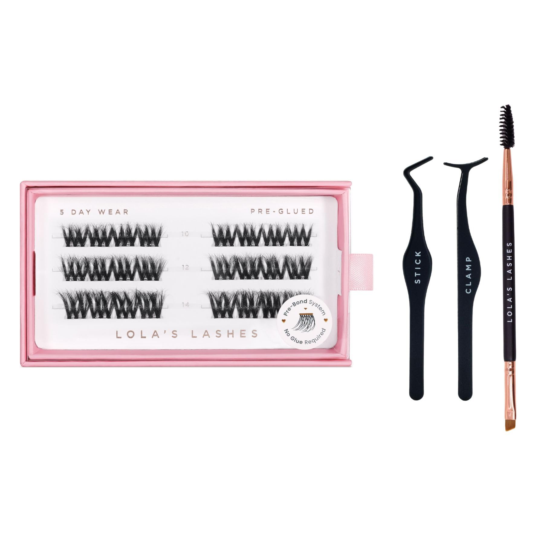 Lola's Lashes Pre-glued Lashes | Bold Definition 3 Row Starter Kit | Pre-Glued Lashes | Easy Application | Application Tools Included | 5-10 Days Wear & Waterproof | 10-14mm