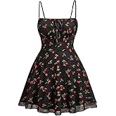 WDIRARA Women's Plus Size Cherry Print Tie Front Ruffle Hem A Line Cami Dress