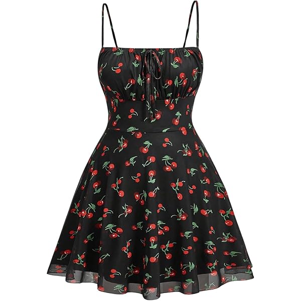 black cherry dress Floerns Women's Plus Size Cherry Print Halter Dress Ruched Bust Vintage A  Line Dresses Black Large Plus at Amazon Women's Clothing store