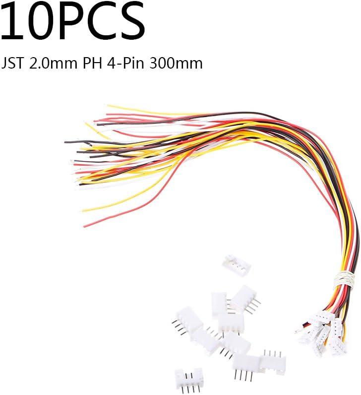Shaoge 10 Sets Mini Micro JST 2.0 PH 4-Pin Connector Plug with Wires Cables 300MM