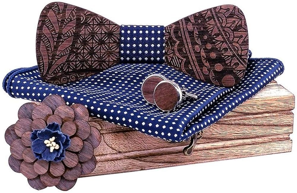 Niustore Geschnitzte Hölzerne Fliege Boutonniere Taschentuch Manschette