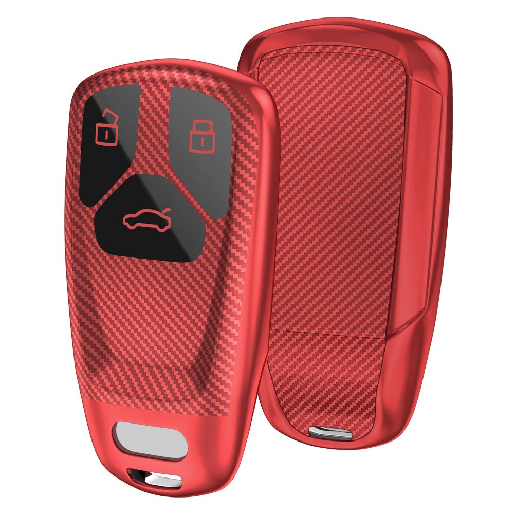 OATSBASF Car Key Cover Compatible with Audi A4L A6L A8 Q5 Q7 TTS TT Silicone TPU 3 Buttons Key Box Shell (Red-Stripe)