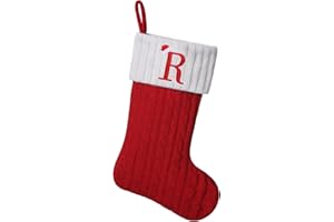 Yehnois 19.5-inch Red Knit Monogram Christmas Stockings,Personalized Initial Christmas Stocking, Family Holiday Xmas Party Decor (Letter R)