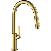 KRAUS Oletto Single Handle Pull Down Kitchen Faucet in Spot-Free Brushed Brass, KPF-2820BB