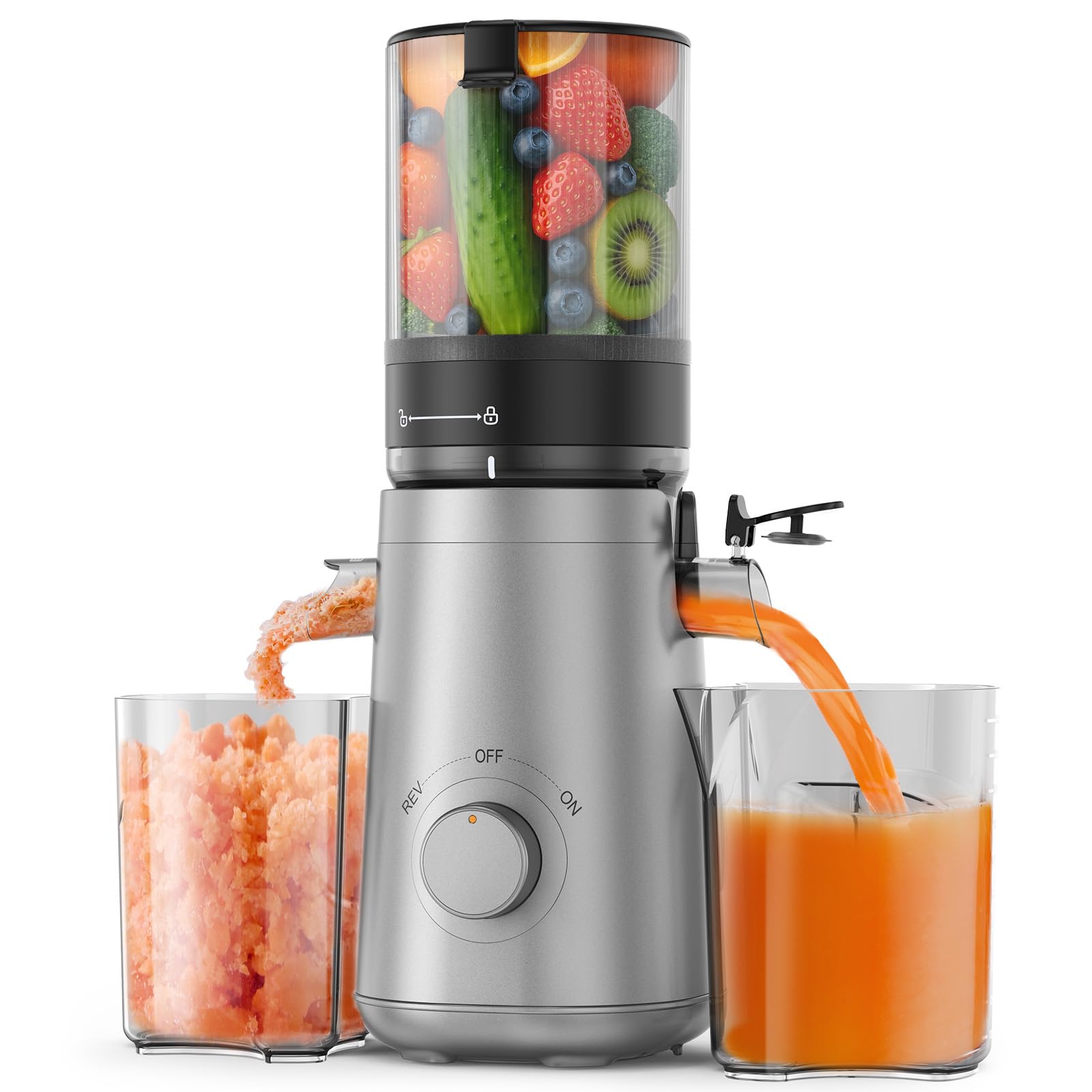 Photo 1 of Cold Press Juicer Machines with 5.8" Large Feed Chute, Juicer for Whole Vegetables & Fruits, High Juice Yield (Grey)