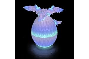 Flavery 3D Printed Dragon Egg - Flying Dragon in Diamond Egg, Flexible Winged Dragon Inside, Mystery Dragon Eggs Gift, Desk Decoration, Fidget Toy (Night Glow Rainbow)
