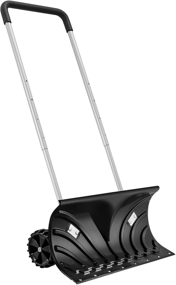 Heavy Duty Rolling Snow Pusher Manual Push Plow with Adjustable