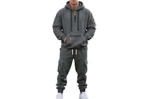 Men's Activewear Sets Mens Fleece Tracksuit Set 2 Piece Hoodie Quarter Zip Pullover and Cargo Joggers Casual Loose