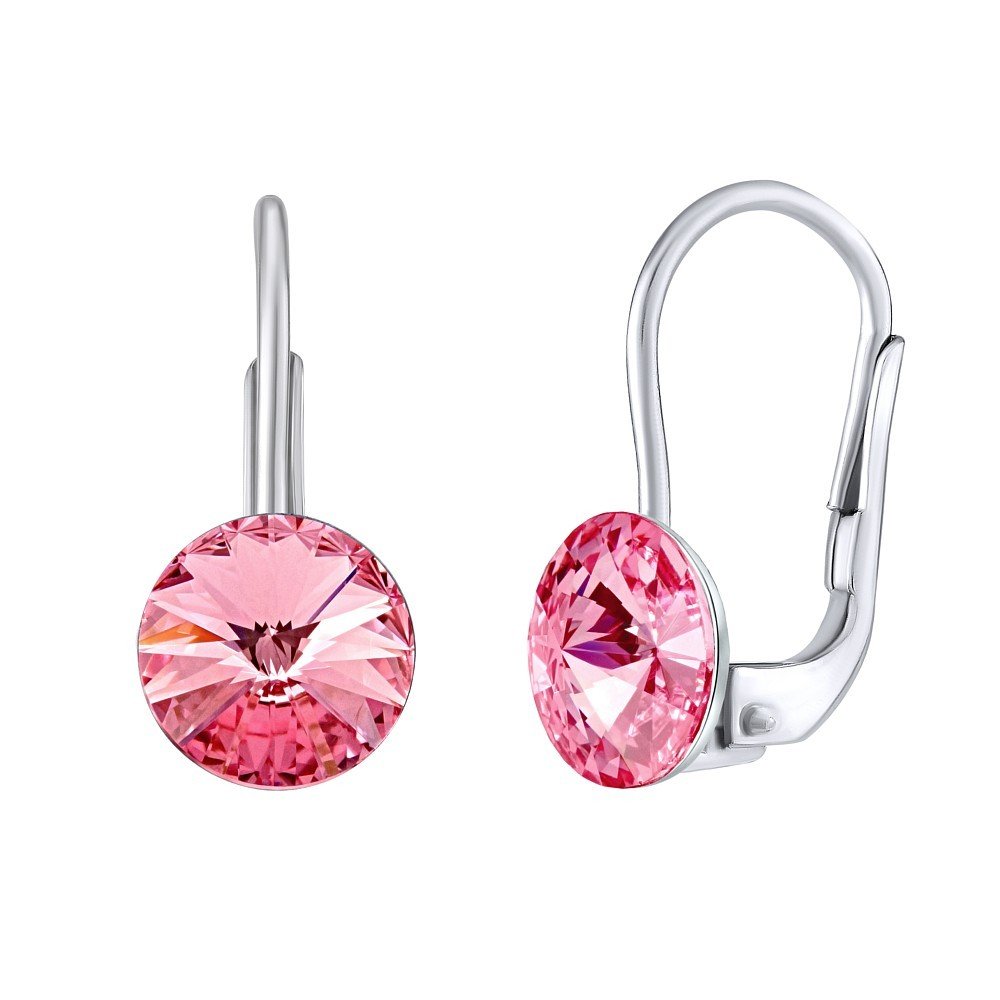 SILVEGO Women 925 Sterling Silver Earrings with Pink Swarovski Crystals