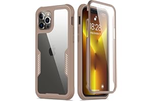 FUNMIKO for iPhone 13 Pro Max Case with Screen Protector,Mili-Grade Heavy Duty Protection Pass 21ft. Drop Tested Slim-fit Clear Cover Protective Phone Case for Apple iPhone 13 Pro Max 6.7" Brown