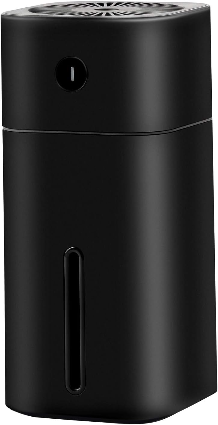 Portable USB Humidifier with Auto Shut-Off, Silent for Travel Office Desk Car Baby and Kids Bedroom, Mini Cool Mist Humidifier with 7 Colors LED, Adjustable Mist Small Personal Humidifier,180ml(Black)