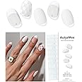 AutyaMee Semi Cured Gel Nail Strips (White Checkered), French, 20 Pcs Gel Nail Wraps, Stickers, UV Light Required, Salon Quality, Long Lasting