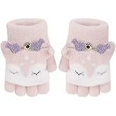 Holiberty Cute Baby Kids Winter Fingerless Gloves Toddler Boys Girls Cartoon Christmas Elk Knit Mittens Warm Snow Gloves 2-8Y
