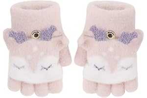 PURFUN Toddler Kids Short Knitted Gloves Winter Thick Fleece Lining Mittens for 1-3 Yrs