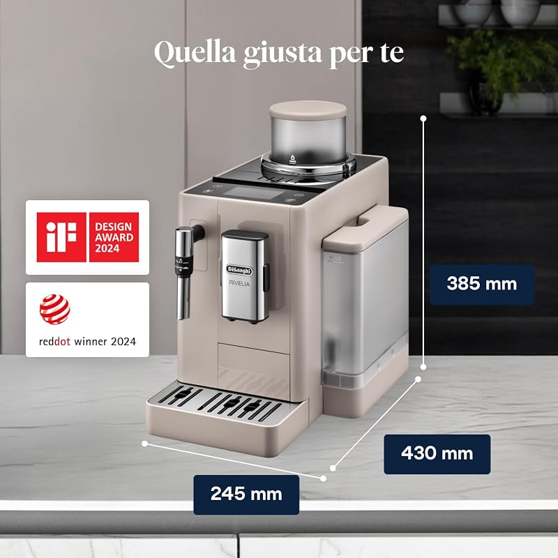 Rivelia Perfetto EXAM440.35.BG, Macchina da Caffè Automatica, Chicchi Macinati al Momento, Portachicchi Intercambiabile, Montalatte Classico, 8 Ricette, Display Touch a Colori, Colore Beige