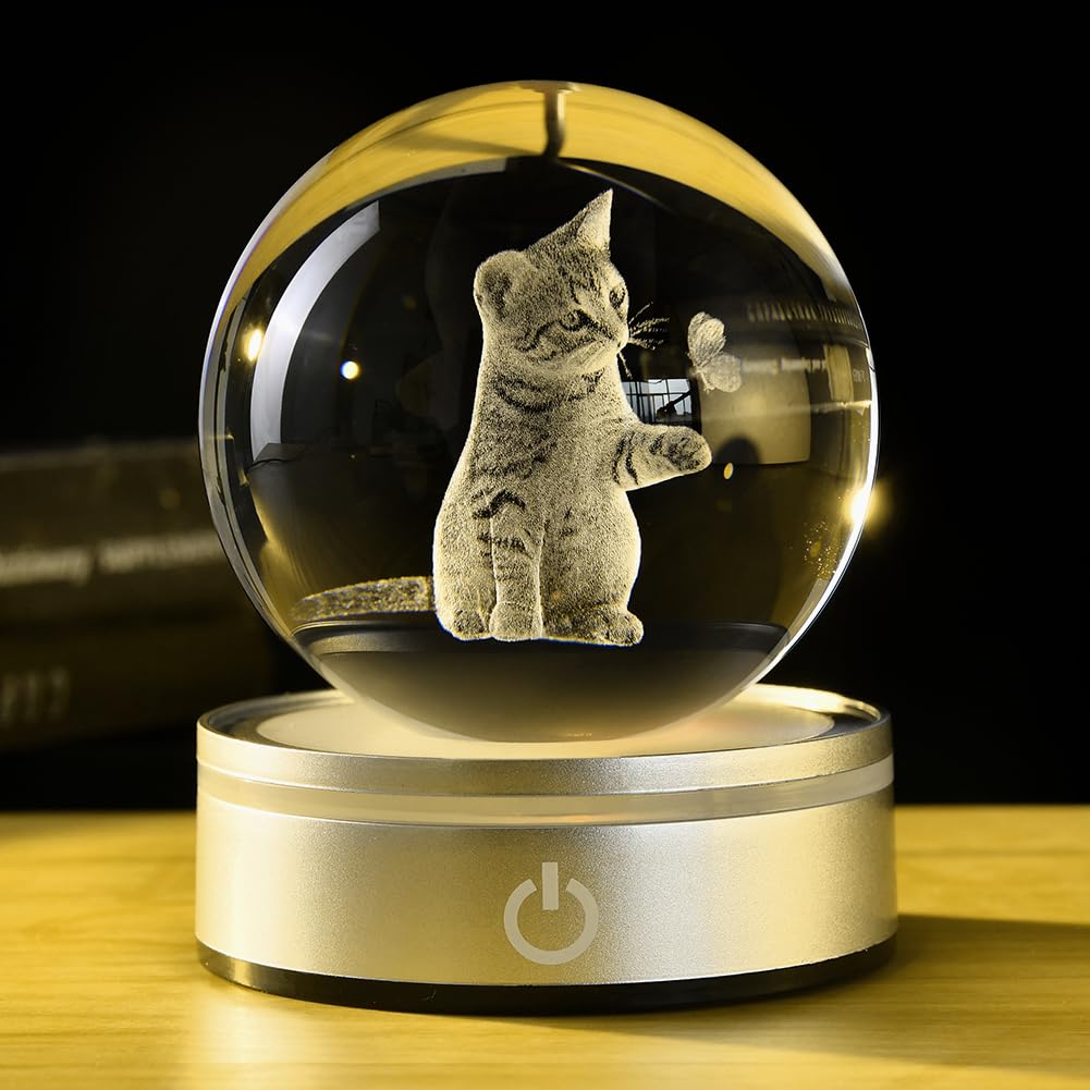 IFOLAINA Cat Gifts for Women 3D Cat Themed Gift Crystal Ball Cats Related Gifts for Girls