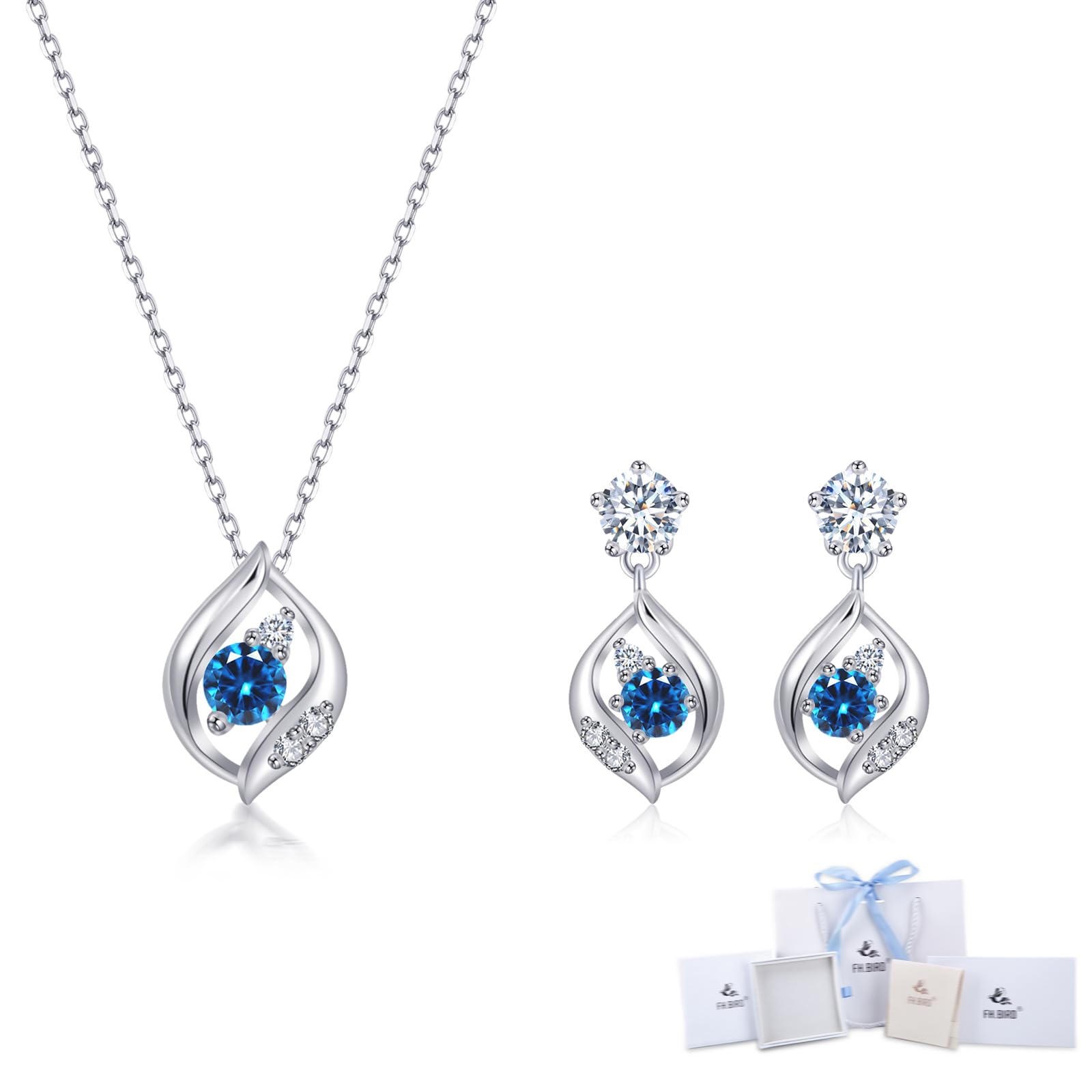 Free Bird Sapphire Necklace, Women's Earrings Set, September, Birthstone, 925 Silver, Leaf Shape, Accessory, Women's Pendant, Sapphire, Hypoallergenic, Jewelry, Anniversary, High School Student
