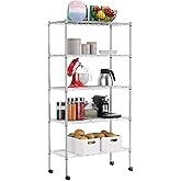 FDW Adjustable Storage Shelves 5-Tier Wire Shelving Unit Heavy Duty Metal Shelves with Wheels 14”Dx30”Wx61”H Storage Shelf Rack for Home Kitchen Commercial, Chrome