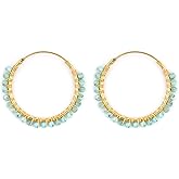 ColouredRocks LARIMAR Gemstone Beads Trendy Hoop Earrings Set, Dainty Earrings for Women, Birthday, Mother. Mom, Wife, Daughter, Girlfriend, Gold Plated Earrings Pair