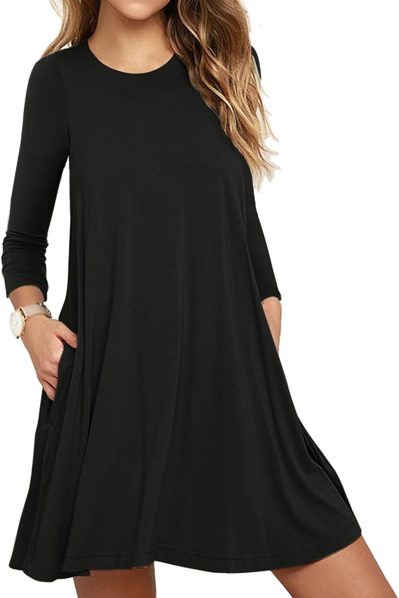 Women's Long Sleeve/Sleeveless Casual Loose Swing T-Shirt Dress