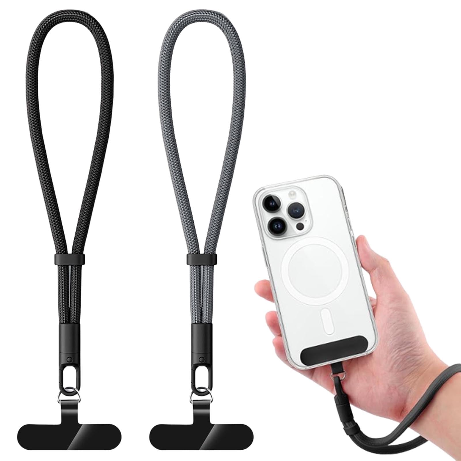UKSKS 2 Pack Phone Lanyard - 2 Hand Wrist Strap, 2 Tether Tabs, Anti-theft Universal Cell Phone Multifuctional Patch Lanyards, Cell Phone Hand Strap (balck+grey)
