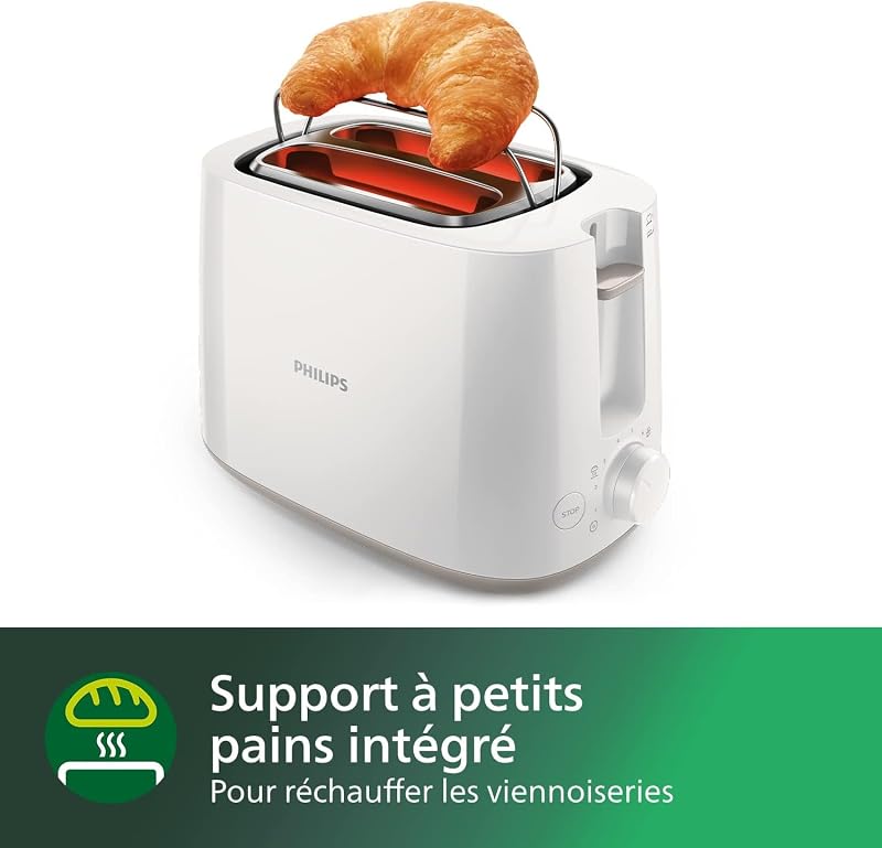 Grille-pain Daily, 2 fentes larges, 8 réglages, 830W, Blanc