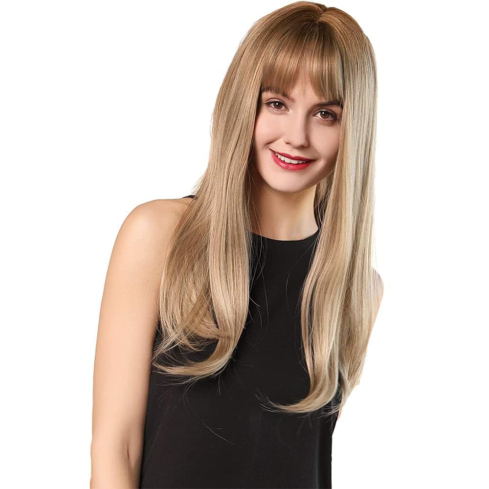 Esmee 24 Inches Charming Wig Light Gold Long Wigs for Women Middle Parting Natural Straight Heat Resistant Synthetic Wigs for White Women with Bangs
