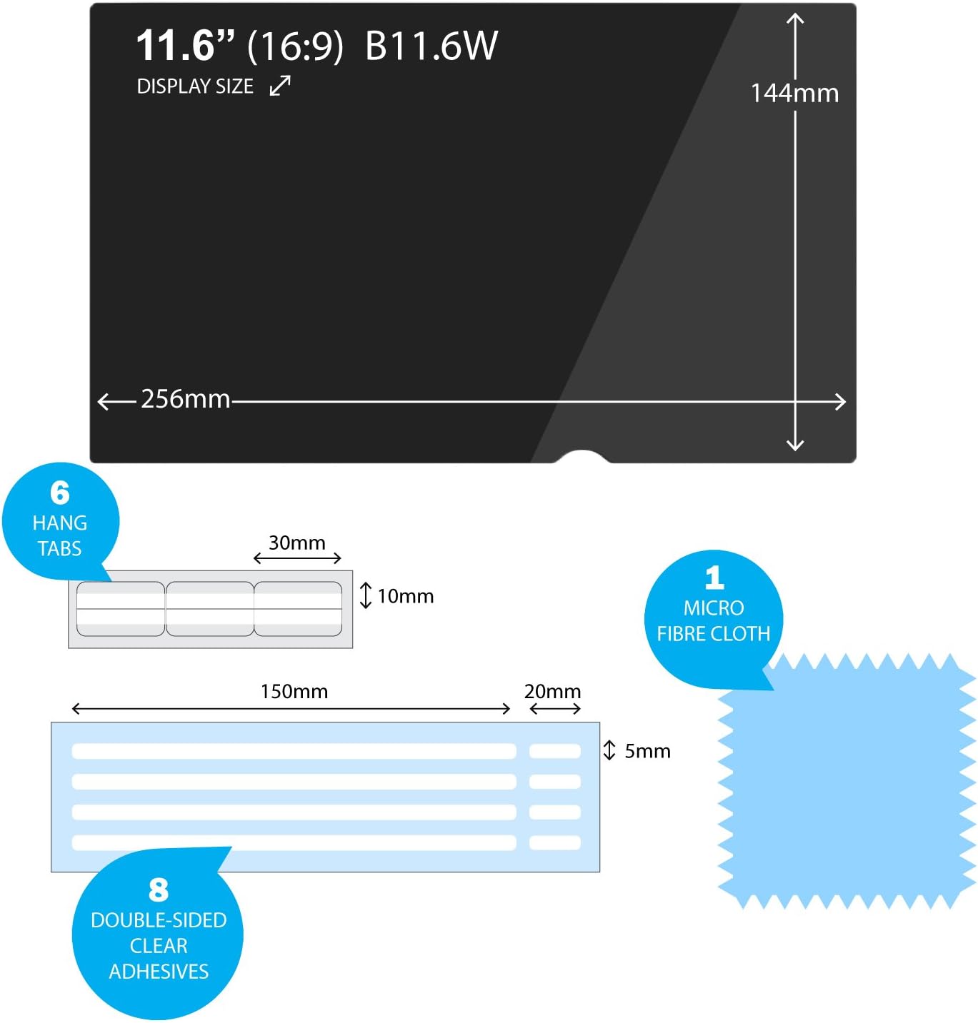 EPHY B11.6W 4 in 1 Privacy Screen Protector w/Privacy/Anti-Glare/Anti-Blue Light/Anti-Bacterial for Laptop TFT Desktop PC LCD LED Screen - Image 3
