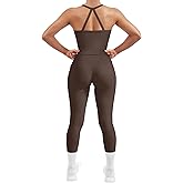 SUUKSESS Women 2 Piece Workout Sets Compression Tummy Control Leggings with Pockets Halter Built in Bra Tank Tops