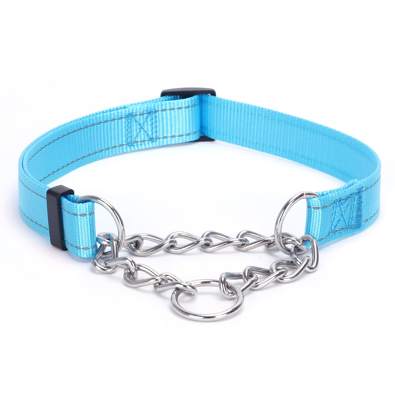 haoyueer Martingale Dog Collar, Stainless Steel Chain, Martingale Collar with Reflective, Adjustable for Medium Large Dogs (Light Blue, M)