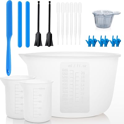 Suzzam Silicone Measuring Cups Resin Kit 600ml 100ml Spatula Sticks Gloves