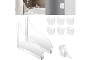 ANLINKSHINE 8 Pcs Shower Splash Guard Curtain Clips Set, Self- Adhesive Clear Acrylic Bathtub Corner Splash Guard, Shower Water Guard, Bathroom Shower Water Guard for Fixing Can Be Used in Washbasins, Tubs, Sinks